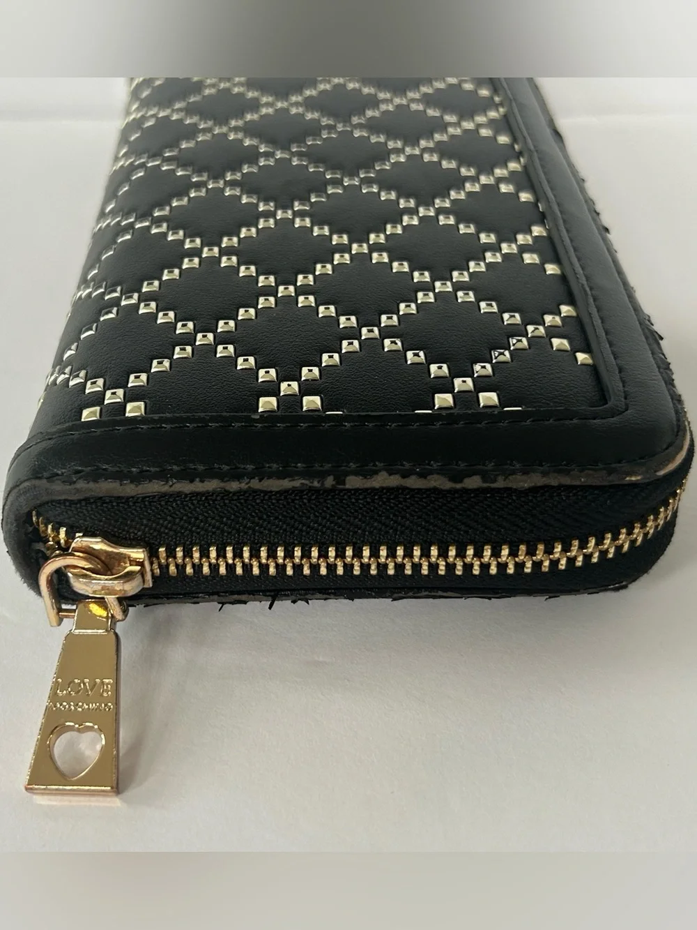 Love Moschino Black Quilted Studded Wallet with Silver Logo